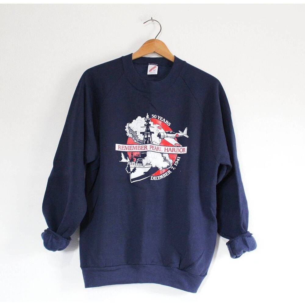 Vintage 1991 Pearl Harbor 50th Anniversary US Navy Blue Sweatshirt Large